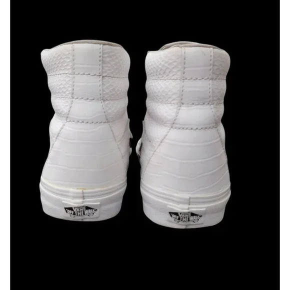 Vans Sk8-Hi Top Reissue Croc Embossed White Leather Sneakers Sz 8.5M / 10W - Picture 6 of 11